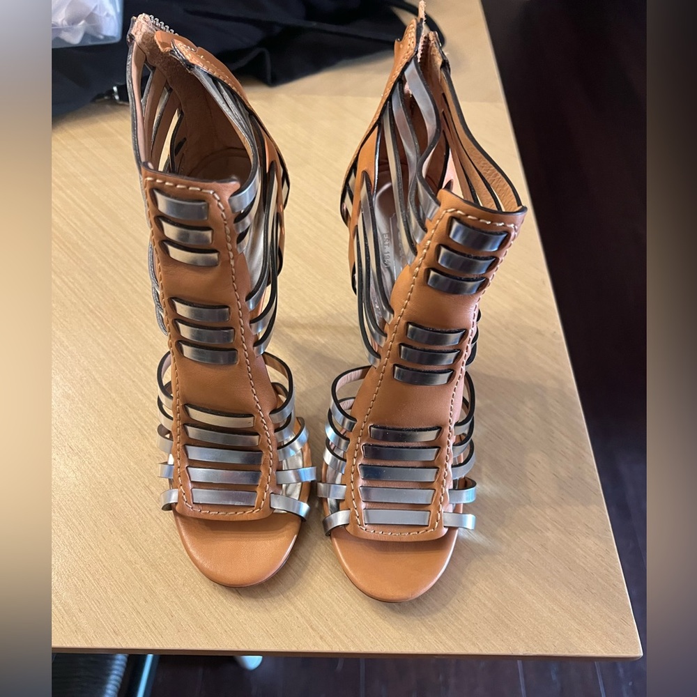 Coach Tan and Silver (metallic) High-heel Sandle, Size 7, Never Worn.